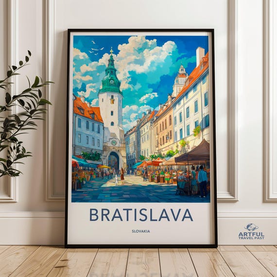 Bratislava Wall Art Slovakia Print Cityscape Painting Old Town Market Travel Poster European Souvenir Gift Tower Artwork