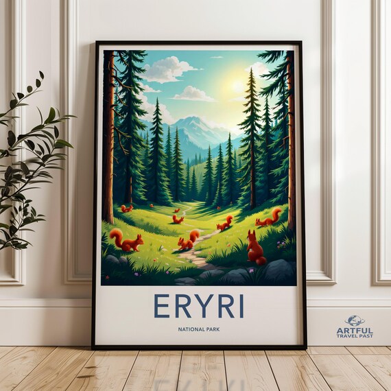 Eryri National Park Red Squirrels Forest Mountain Travel Poster