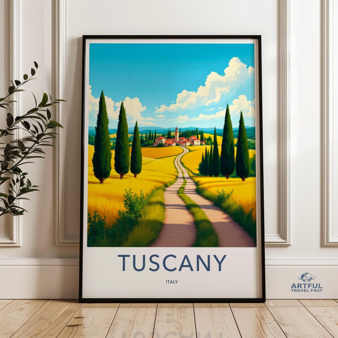 Tuscany Italy Cypress Road Golden Fields Vintage Travel Poster