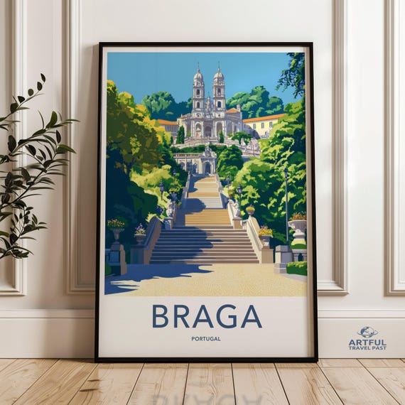 Braga Portugal Wall Art Print Cityscape Poster Travel European City Decor Architectural Landmark