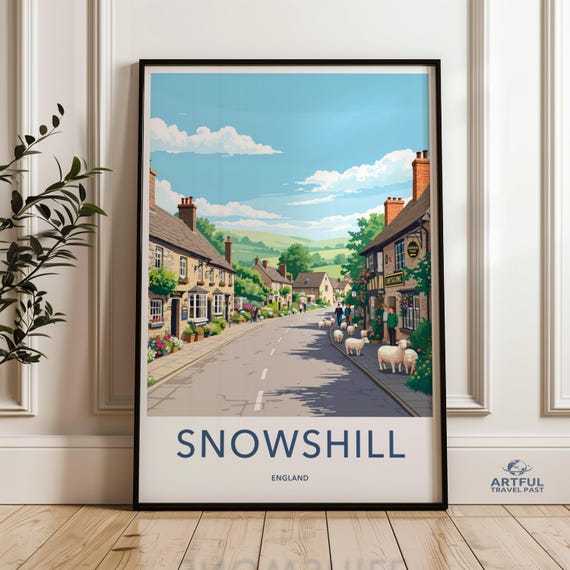 Snowshill England Wall Art Countryside Village Street Print Quaint English Town Decor Scenic Landscape Illustration