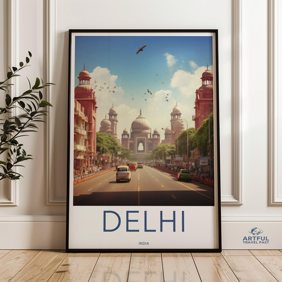 Delhi India Historic Gateway Travel Poster Sunset Avenue View
