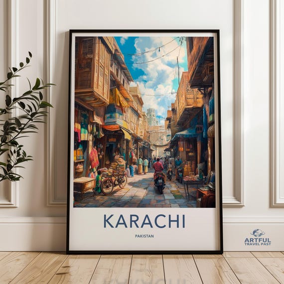 Karachi Pakistan Wall Art Travel Poster Cityscape Print Vintage Style Home Decor Office Decoration