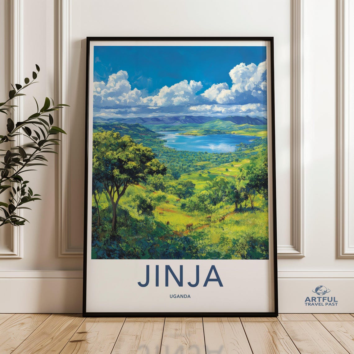 Jinja Uganda Green Hills Lake Victoria Vintage Travel Poster Art