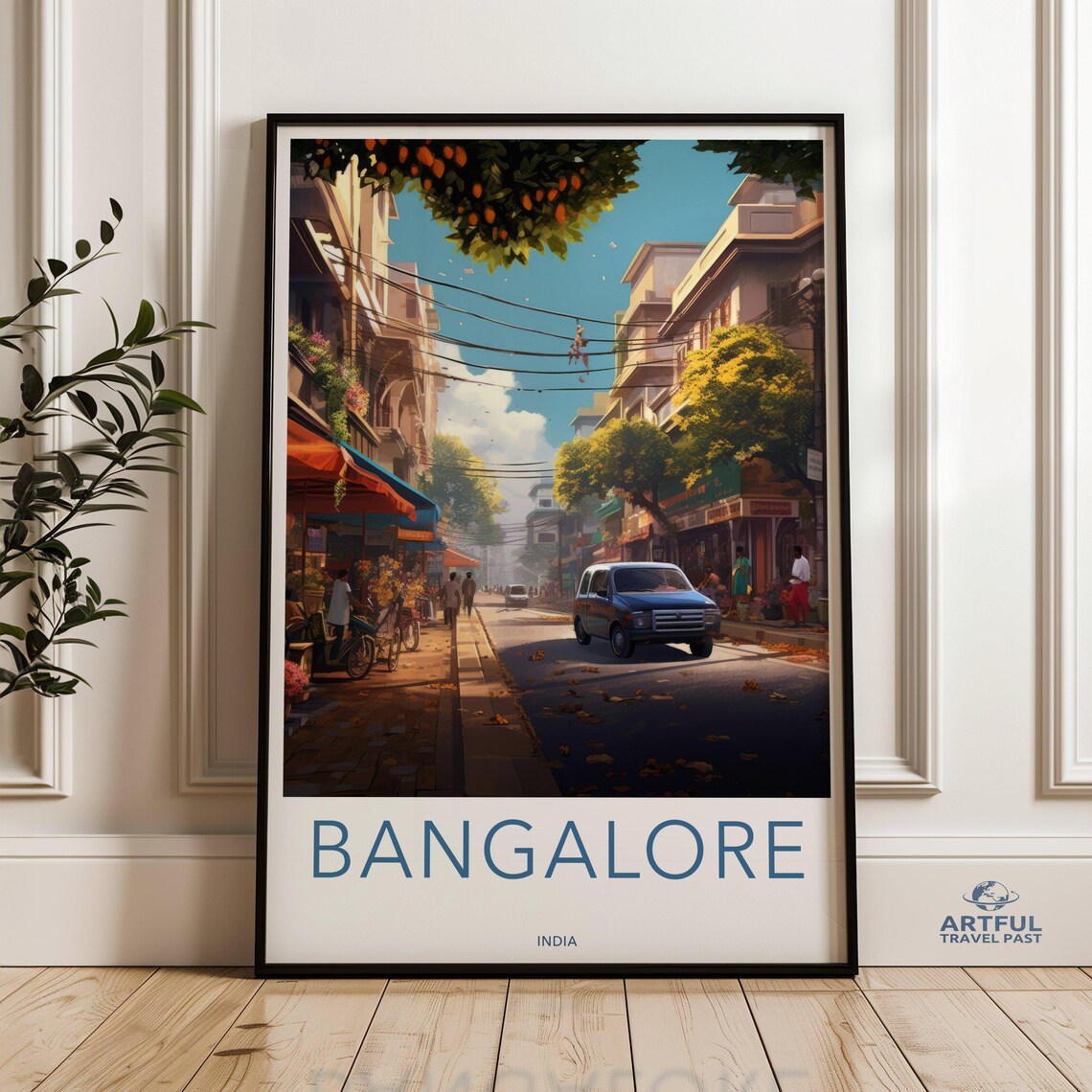 Bangalore India Vibrant Sunlit Street Scene Colorful Travel Poster