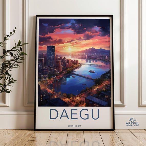 Daegu South Korea Wall Art Cityscape Sunset Print Home Decor Skyline Poster Urban Landscape Modern