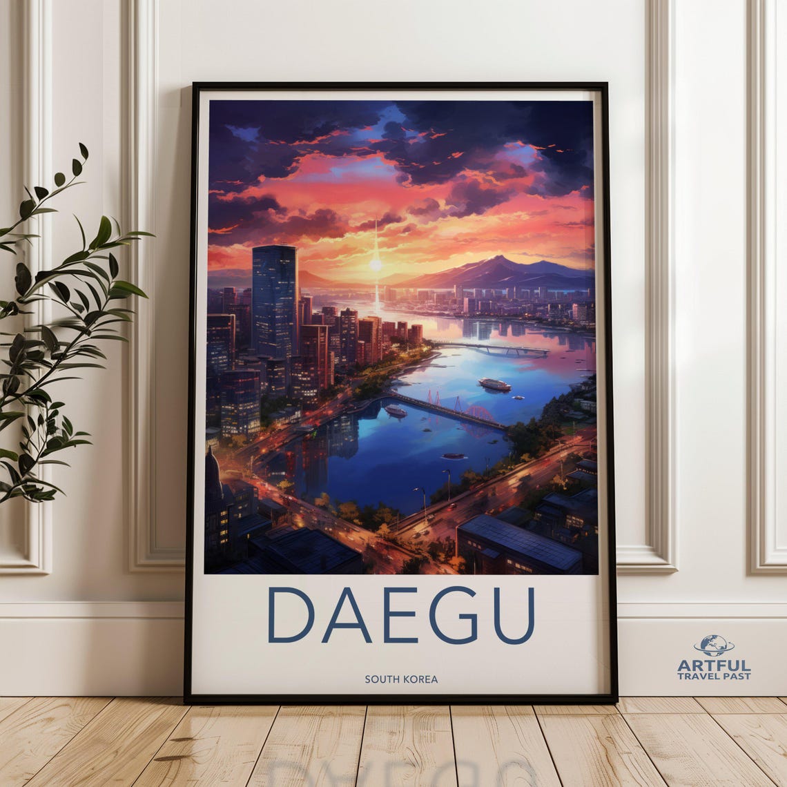 Daegu South Korea Wall Art Cityscape Sunset Print Home Decor Skyline Poster Urban Landscape Modern