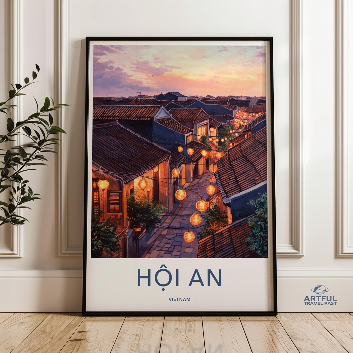 Hoi An Vietnam Lantern Lit Old Street Sunset Vintage Travel Poster