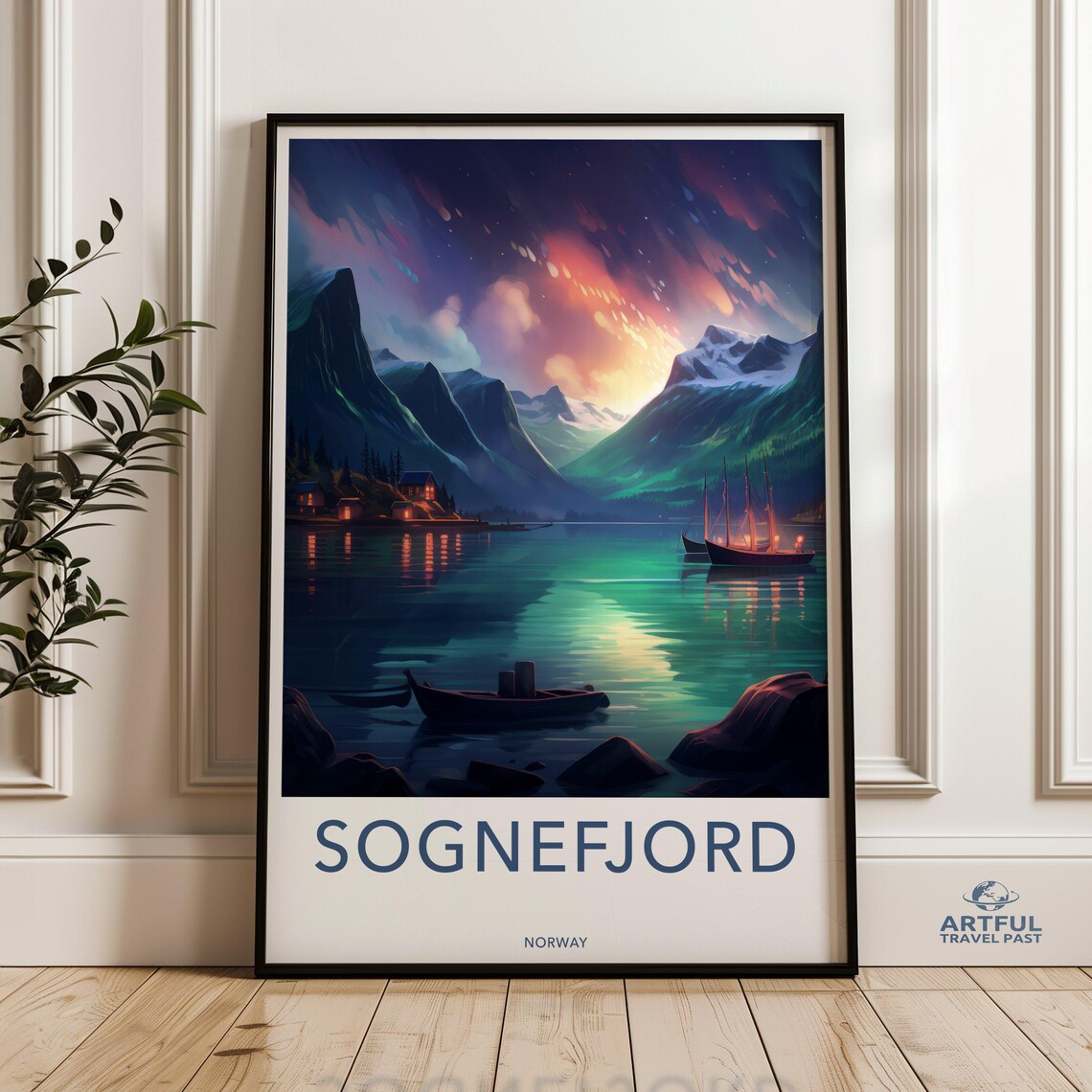 Sognefjord Norway Sunset Fjord Boats Mountains Nordic Landscape Poster