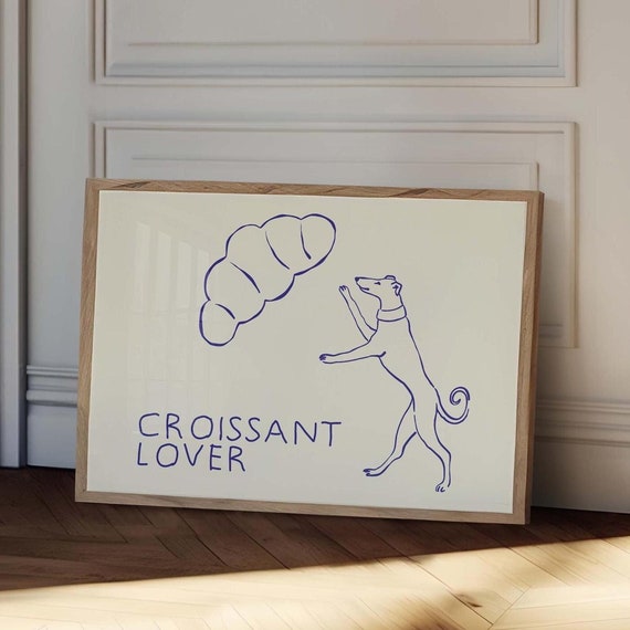 Croissant Lover Poster Trendy Horizontal Wall Art Funny Kitchen Quote Print Retro Print Croissant Art Aesthetic Kitchen Decor Art