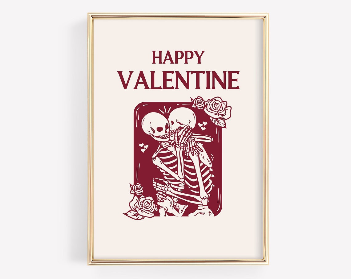 Gothic Skeleton Valentine Poster Print, Dark Romantic