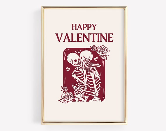 Gothic Skeleton Valentine Poster Print, Dark Romantic