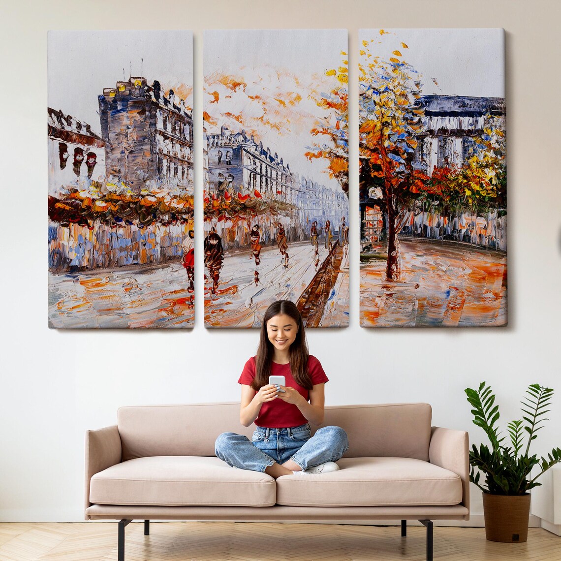 Paris Old Town Street Oil Painting Rainy Day Autumn Scene Poster - Image 2