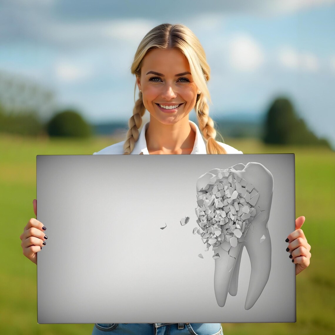 Crumbling Giant Tooth 3D White Surreal Dental Decor Art Poster - Image 5