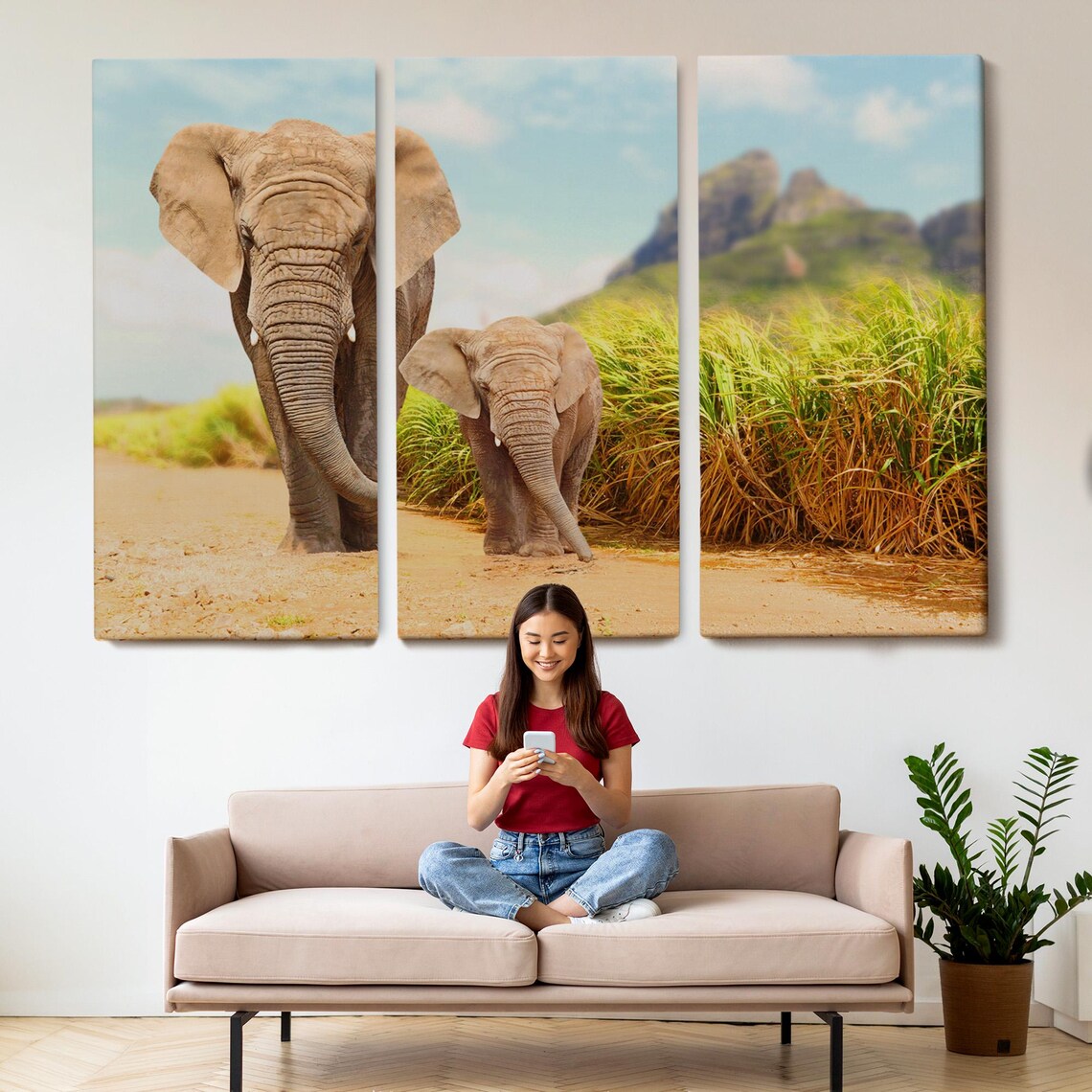 African Elephant And Calf Walking Savannah Trail Wildlife Poster - Image 2