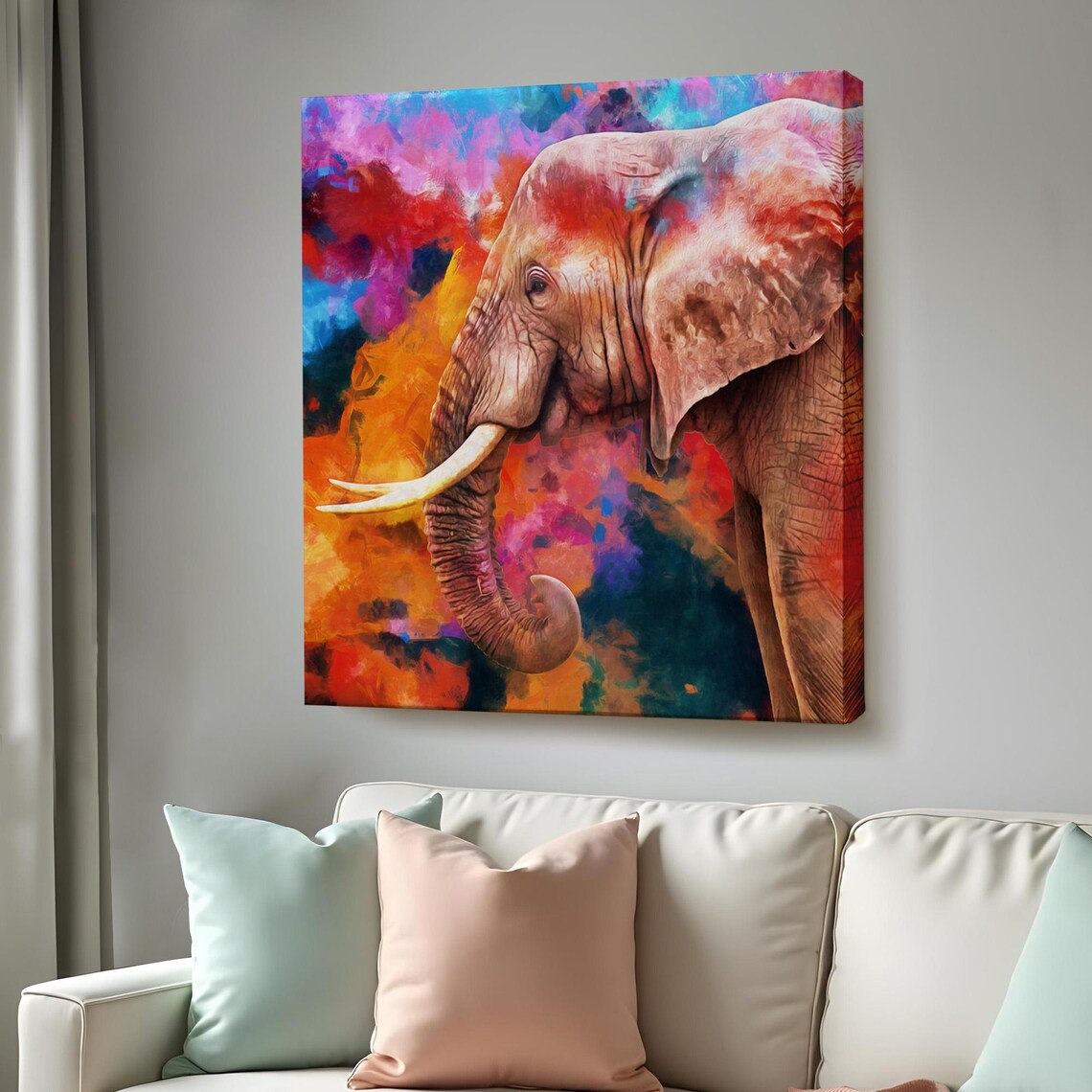 Elephant Profile Colorful Watercolor Abstract Safari Animal Art Poster