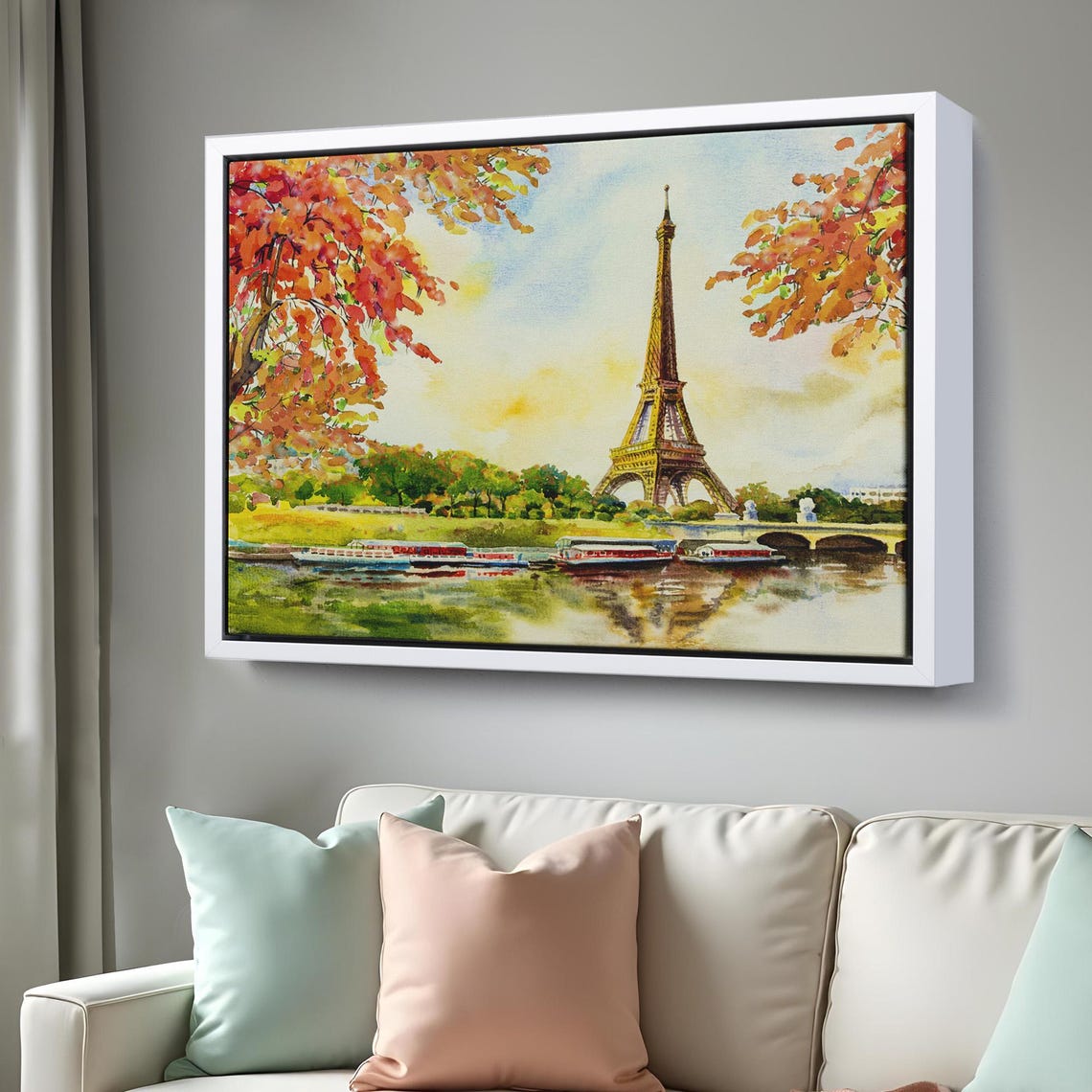 Eiffel Tower Seine River Autumn Trees Watercolor Paris View Poster - Image 3