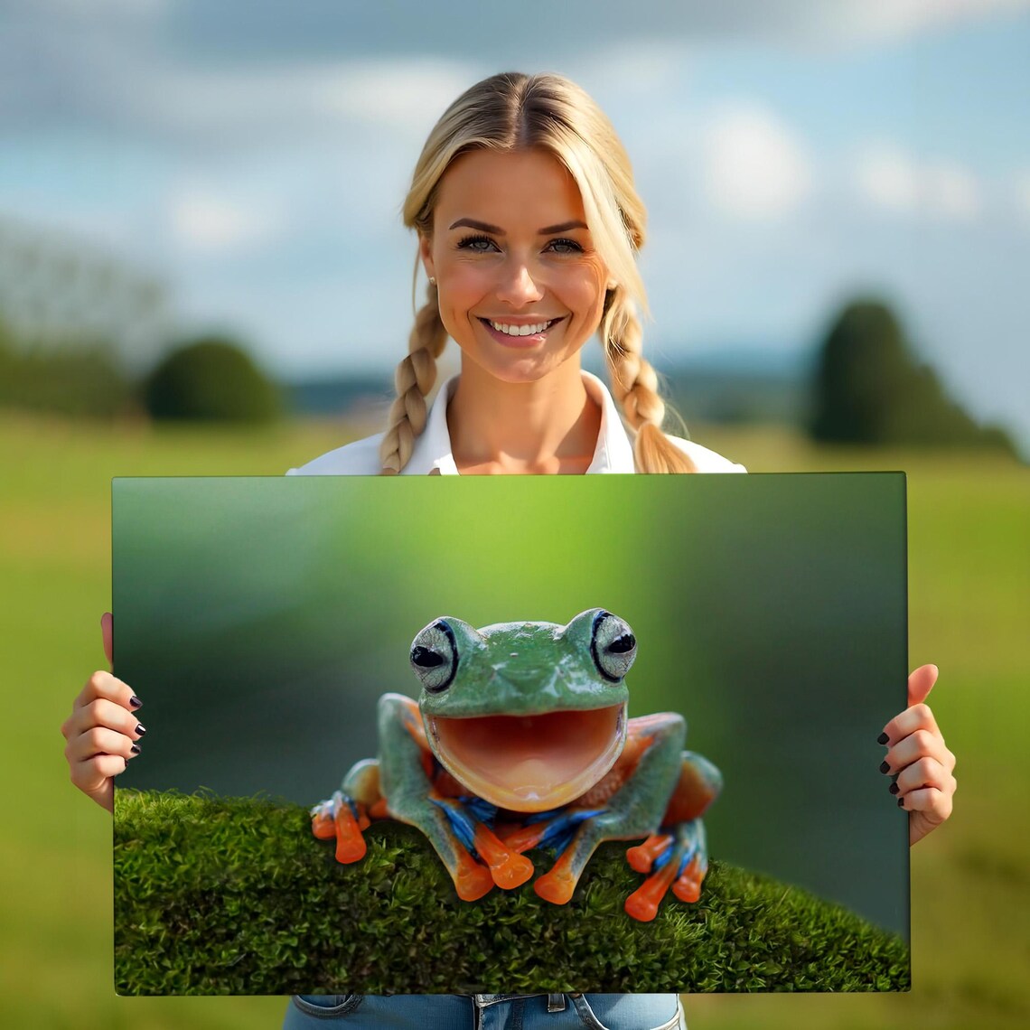 Smiling Tree Frog Happy Green Frog Macro Photography Cute Wall Art - Image 5
