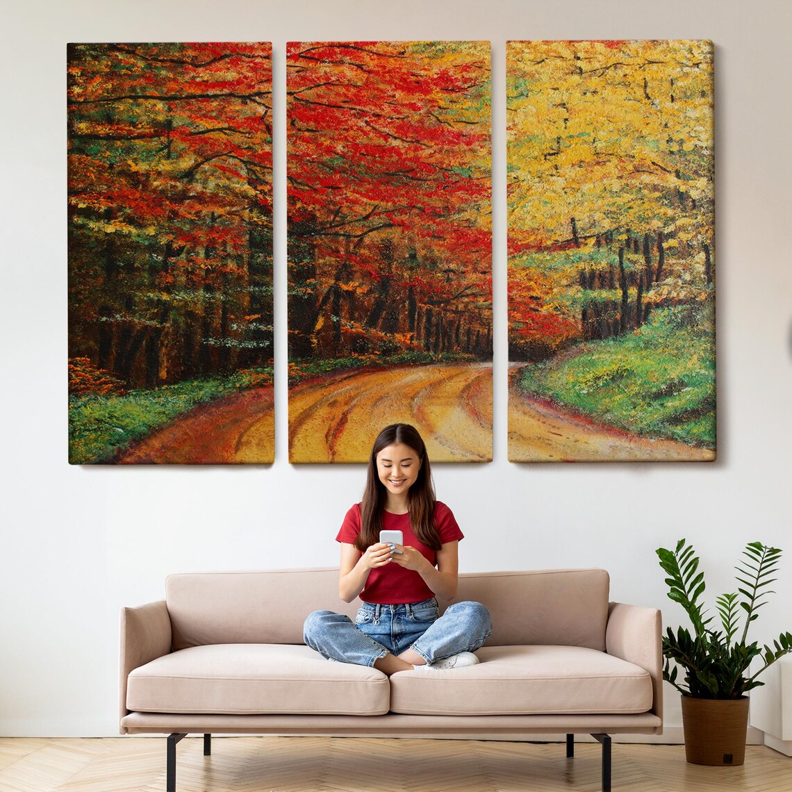 Forest Road Oil Painting Look Decorative Wall Art Nature Decor Nature Wall Decor Landscape Wall Table - Image 2