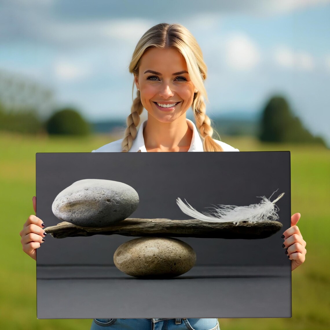 Zen Balance Stone Feather Driftwood Minimalist Harmony Art Poster - Image 5