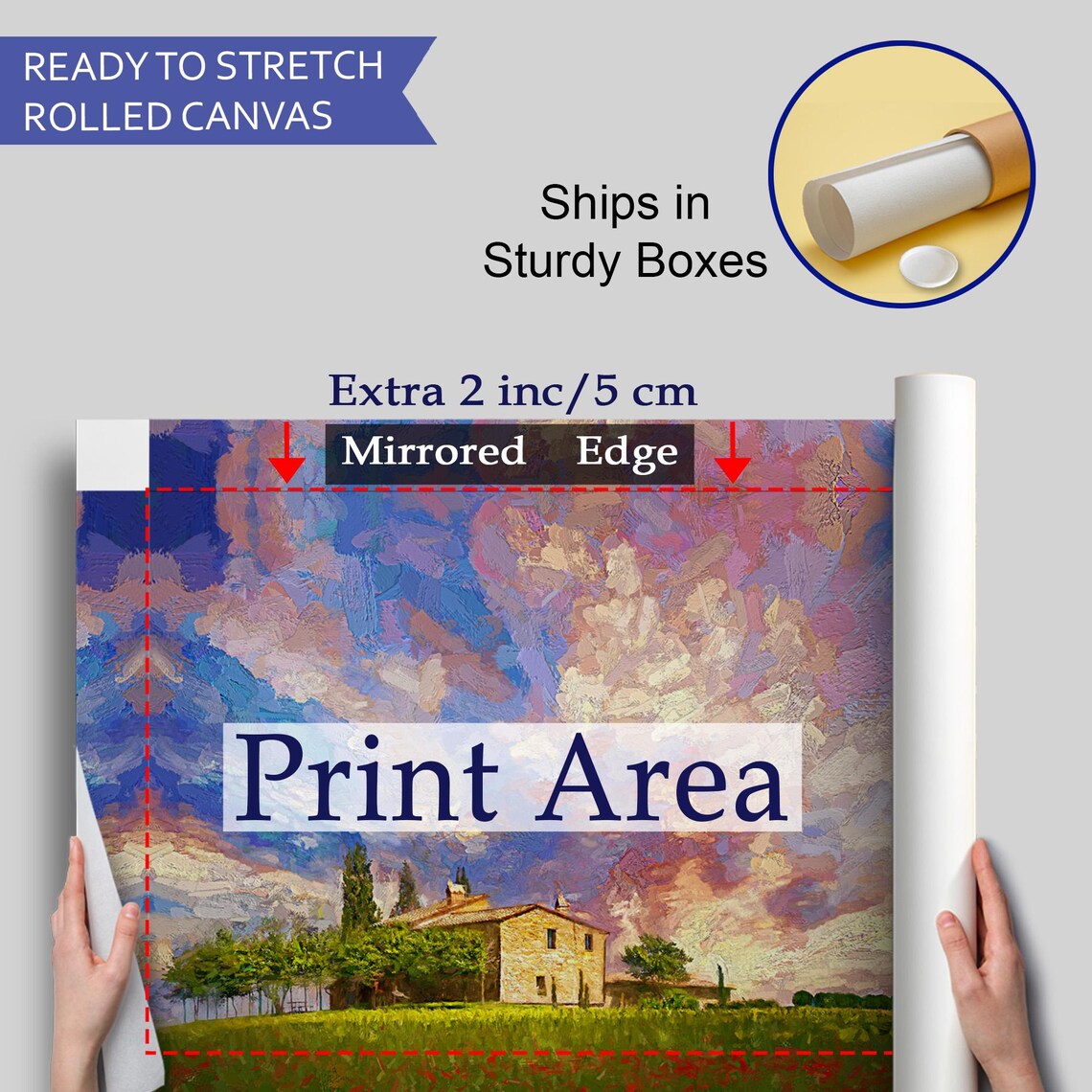 Tuscany Villa Red Poppy Field Cypress Sunset Sky Oil Painting Poster - Image 4