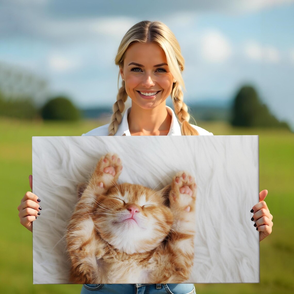 Ginger Kitten Lying On Back Paws Up White Fur Cute Cat Photo Poster - Image 5