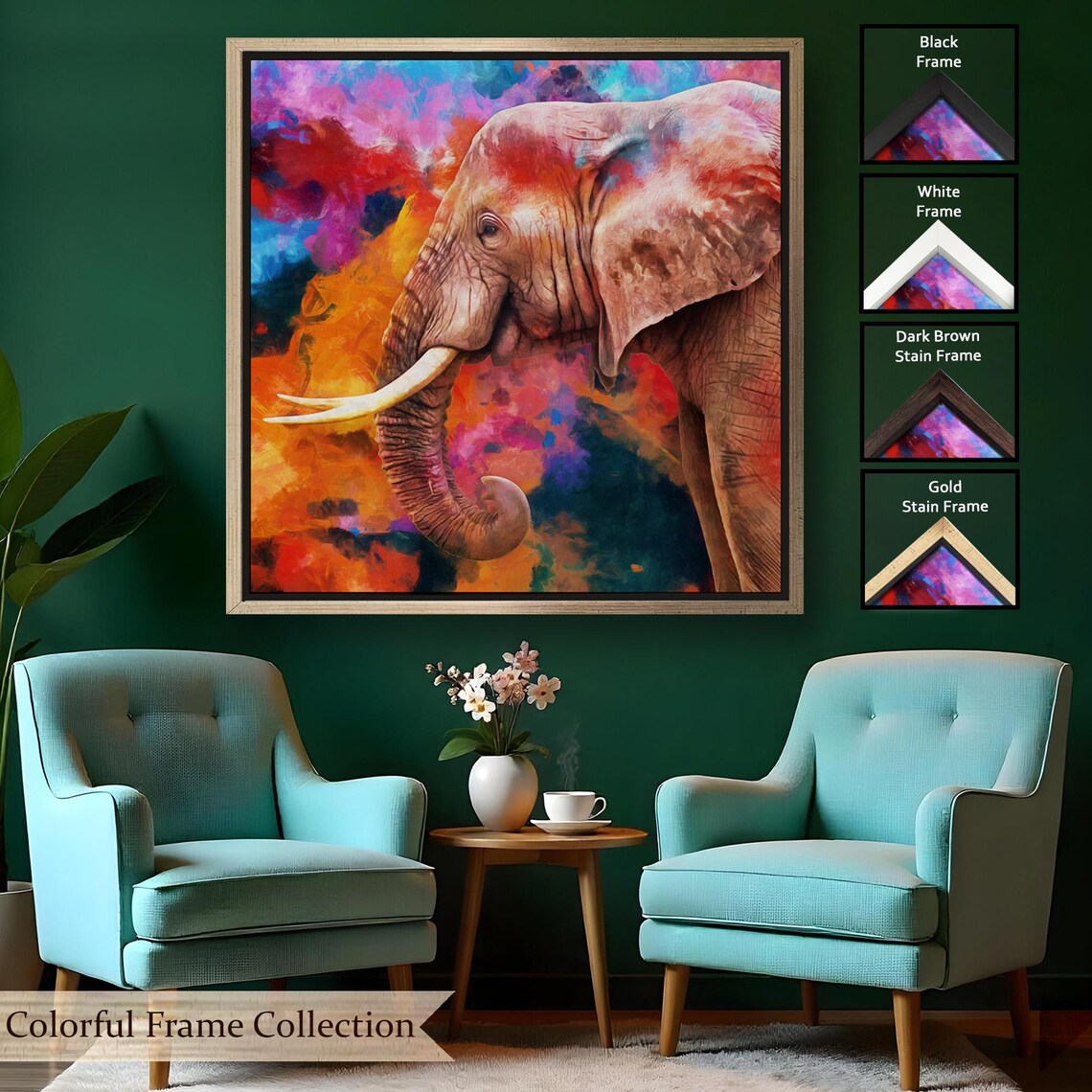 Elephant Profile Colorful Watercolor Abstract Safari Animal Art Poster - Image 2