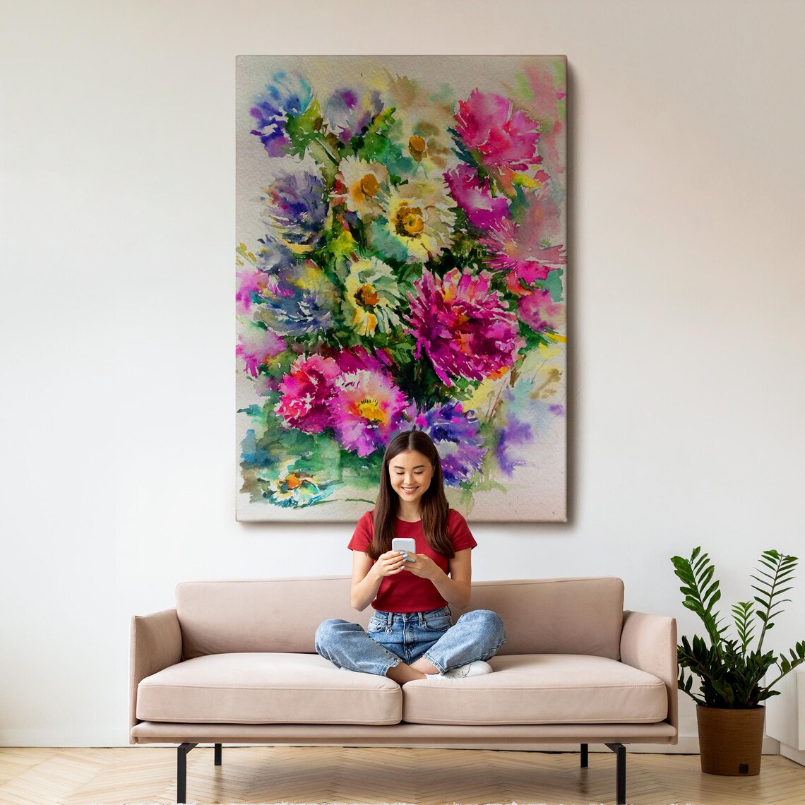 Colorful Wildflowers Watercolor Bouquet Bloom Floral Painting Wall Art - Image 3