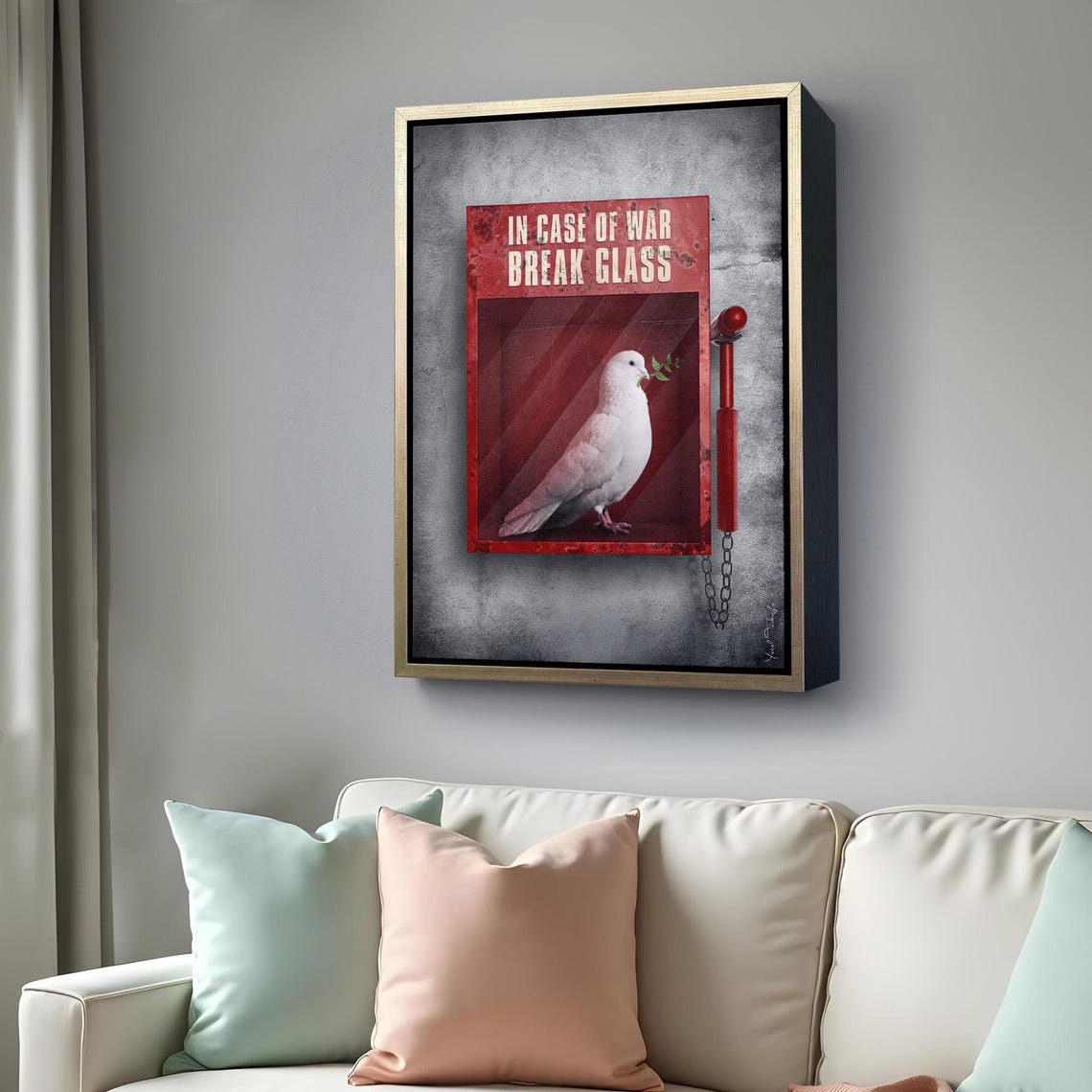 In Case of War Break Glass Dove Peace Emergency Box Satirical Wall Art - Image 4