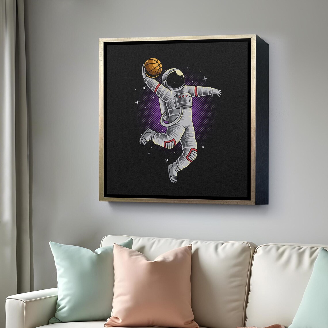 Astronaut Dunking Basketball In Space Retro Halftone Sports Poster - Image 4