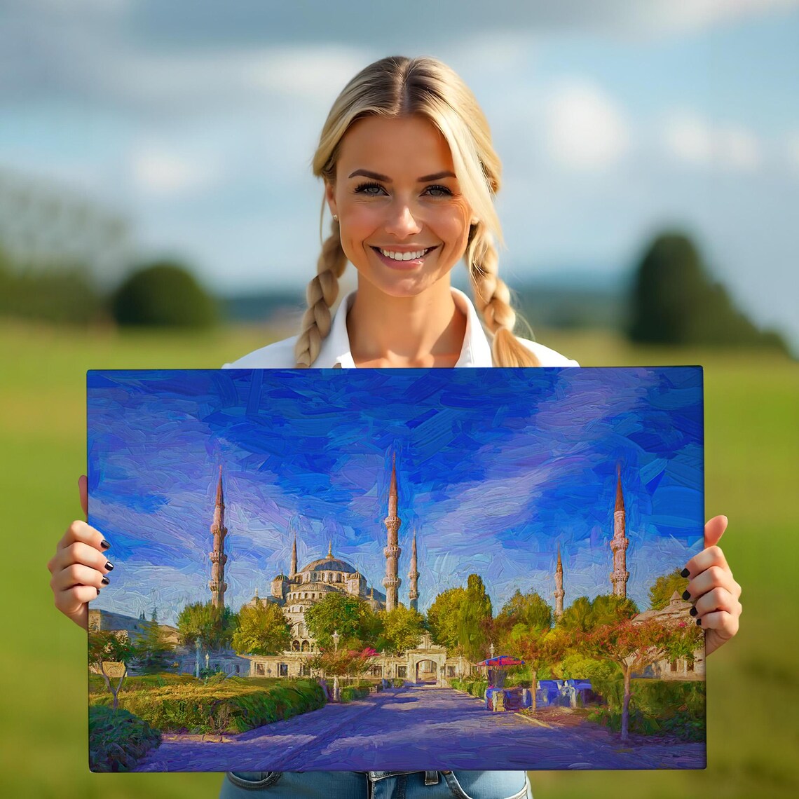 Istanbul Blue Mosque Courtyard Path Golden Light Oil Painting Poster - Image 5