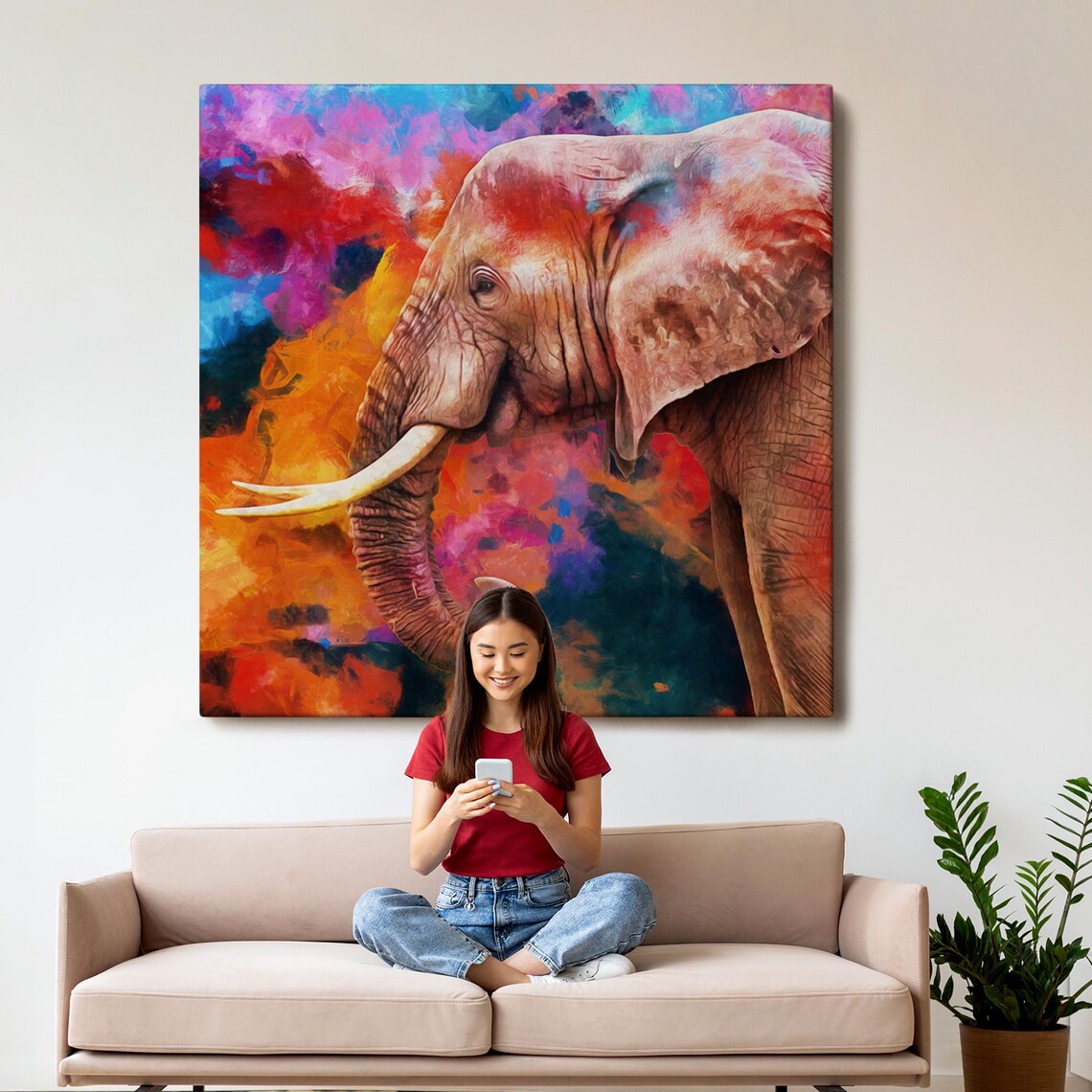 Elephant Profile Colorful Watercolor Abstract Safari Animal Art Poster - Image 3