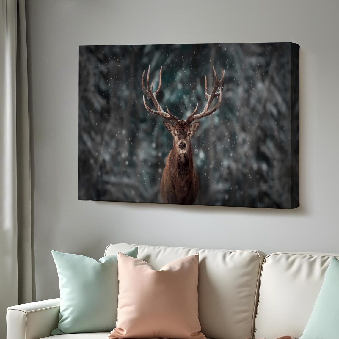 Majestic Stag in Snowy Forest Winter Wildlife Photography Poster
