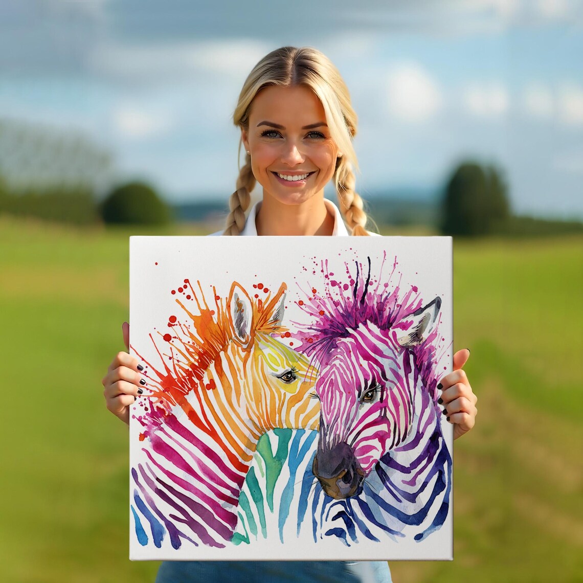 Colorful Rainbow Zebras Watercolor Pair Wildlife Pop Art Modern Wall Art Poster - Image 5