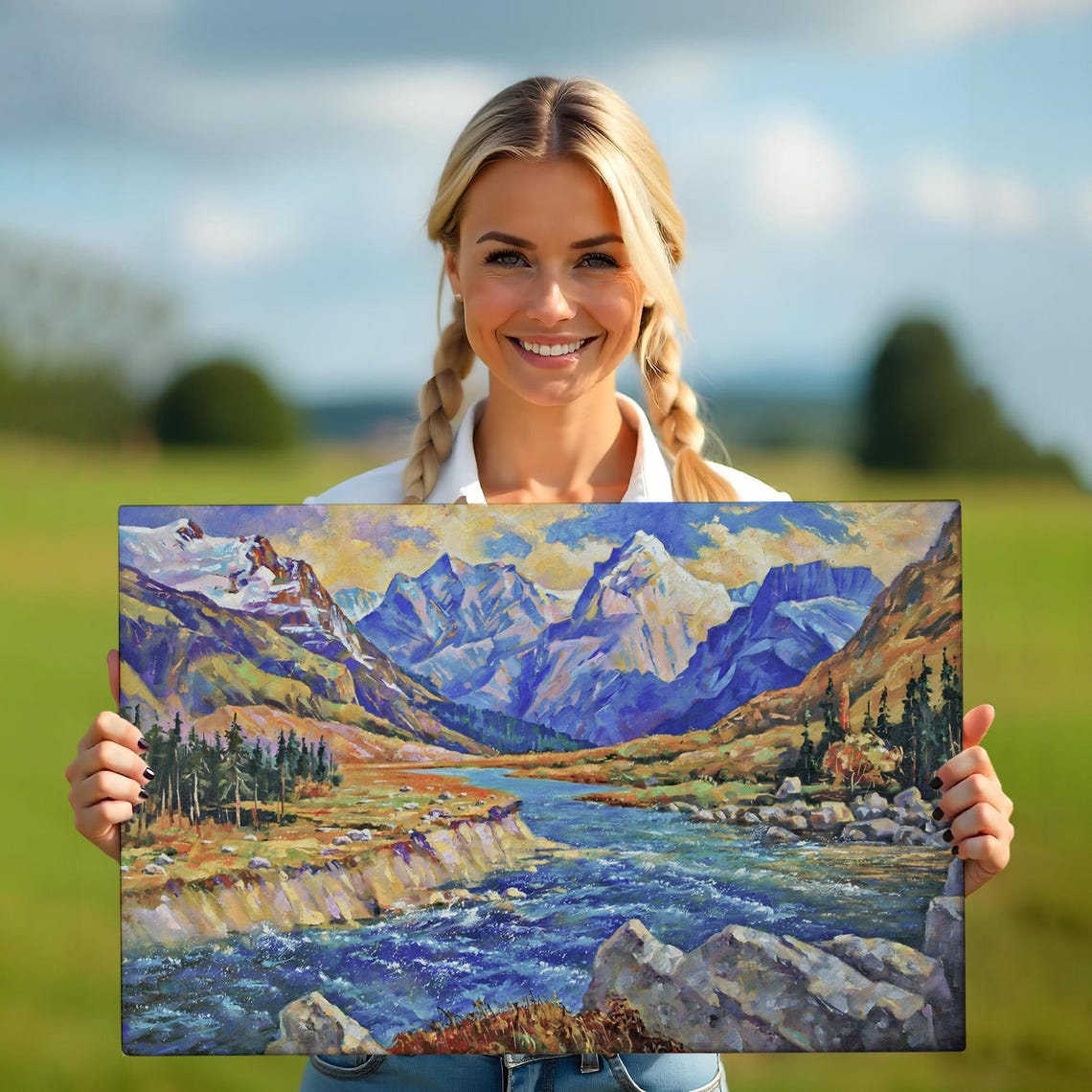 Snowy Mountain River Valley Blue Water Rocky Landscape Poster - Image 5