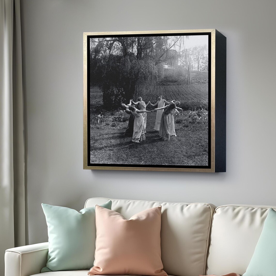 Vintage Black White Women Dancing Circle Antique Photo Art Poster - Image 4