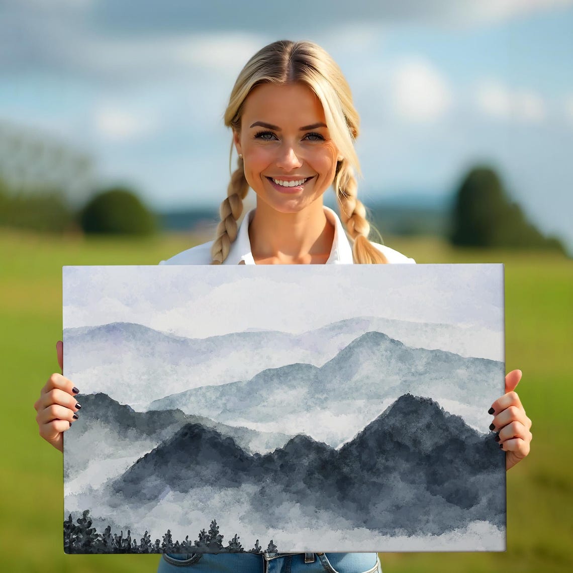 Mountain Landscape Watercolor Look Decorative Wall Art Housewarming Gifts Framed Wall Art Abstract Print - Image 5