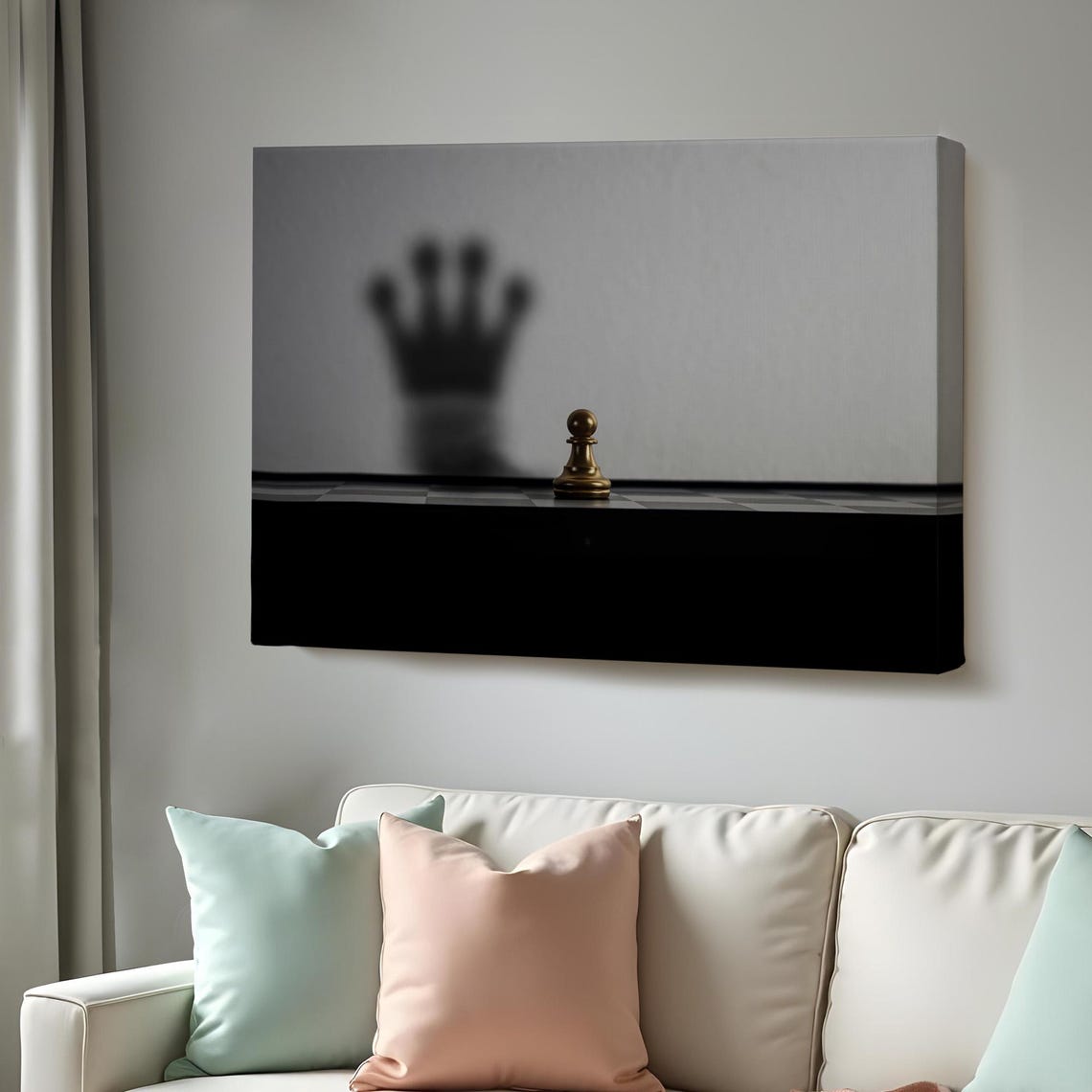 Chess Pawn Casting Crown Shadow Black White Minimalist Ambition Poster
