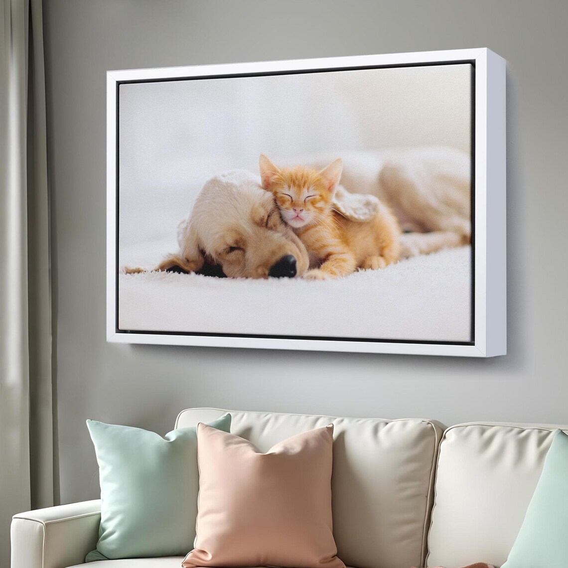 Golden Retriever Sleeping with Orange Kitten Cute Pets Photo Poster - Image 3