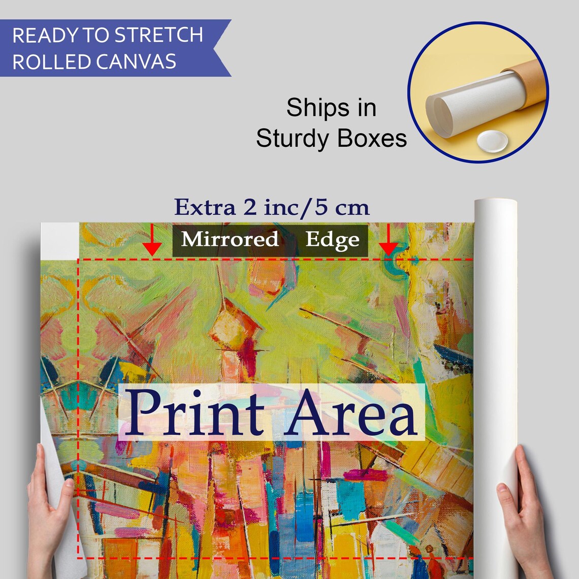 Vibrant Colorful Abstract Cubist City Skyline Yellow Orange Art Poster - Image 4