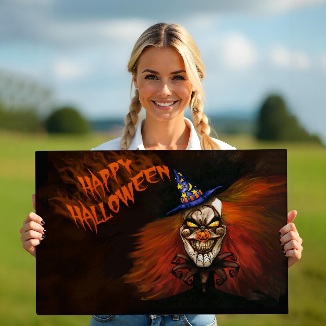 Scary Clown Happy Halloween Dark Wizard Hat Spooky Art Poster - Image 5