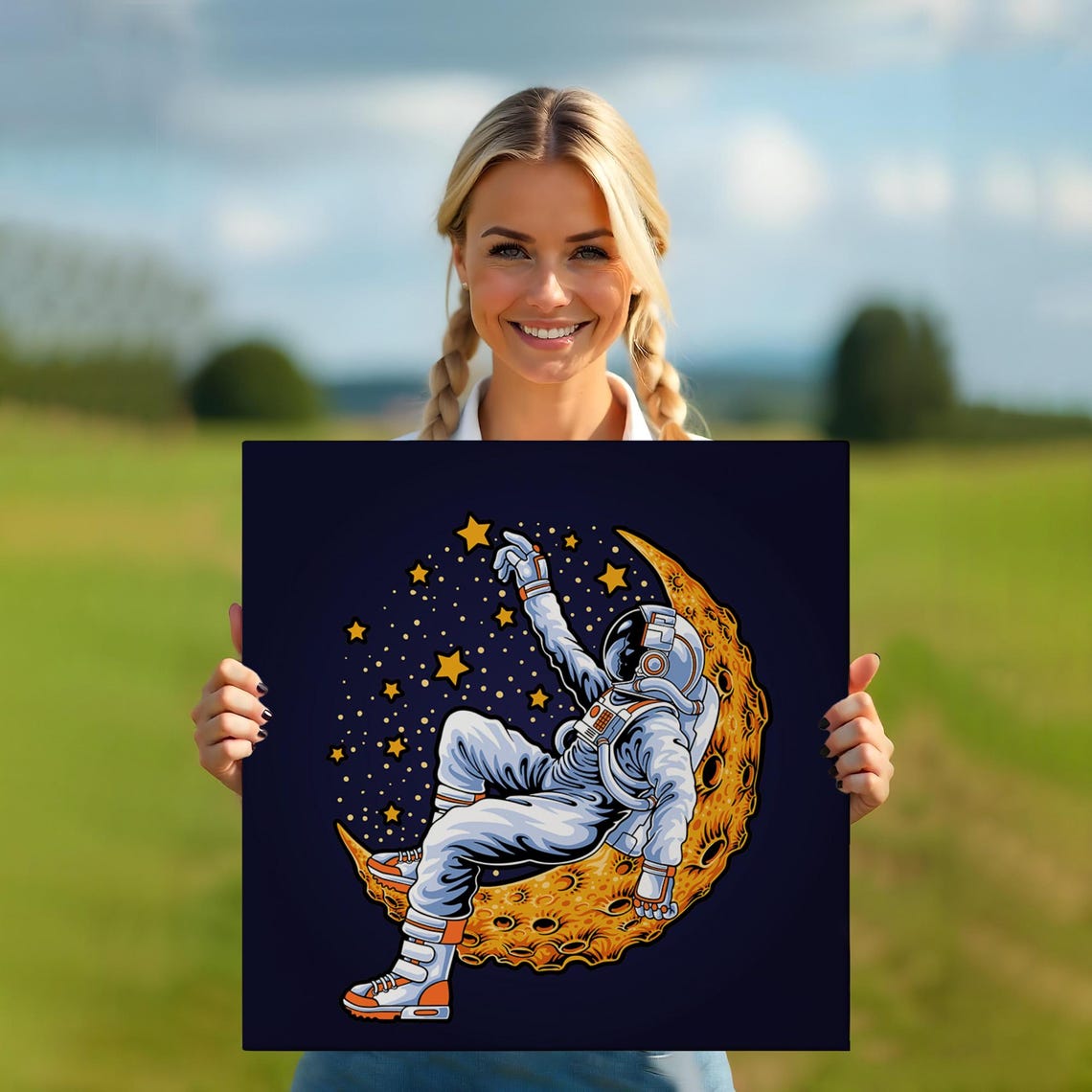 Astronaut Resting On The Moon Painting Illustration Modern Wall Decor Framed Wall Art Illustration Wall Art - Image 5
