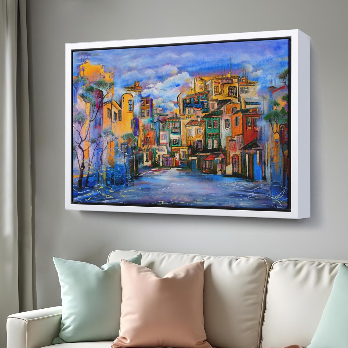 Colorful Old Town Street Crooked Houses Impressionist City Poster - Image 3