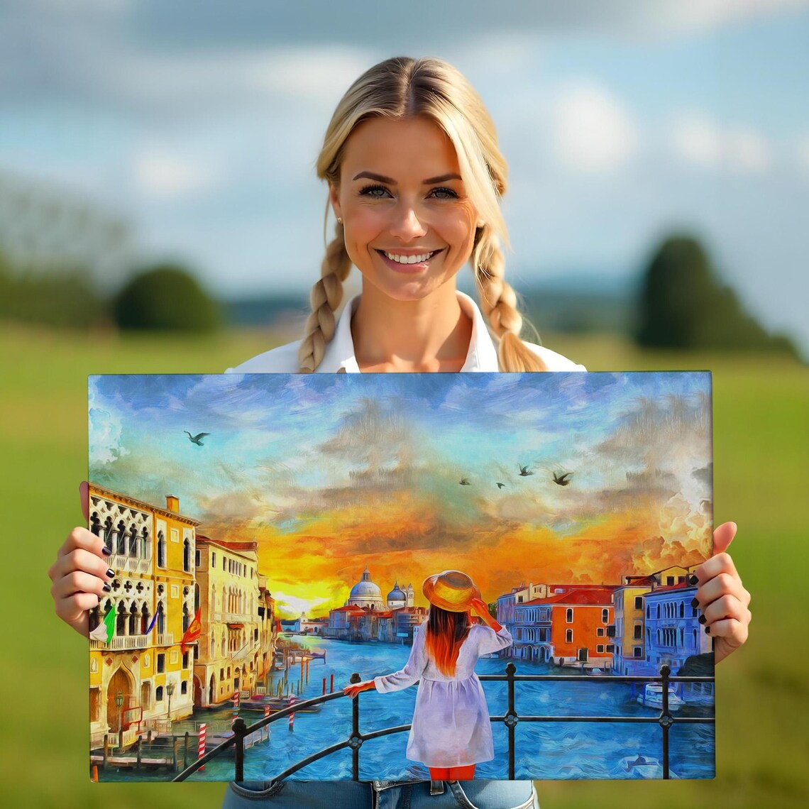 Venice Canal Sunset Girl Overlook Santa Maria Salute Italy Poster - Image 5