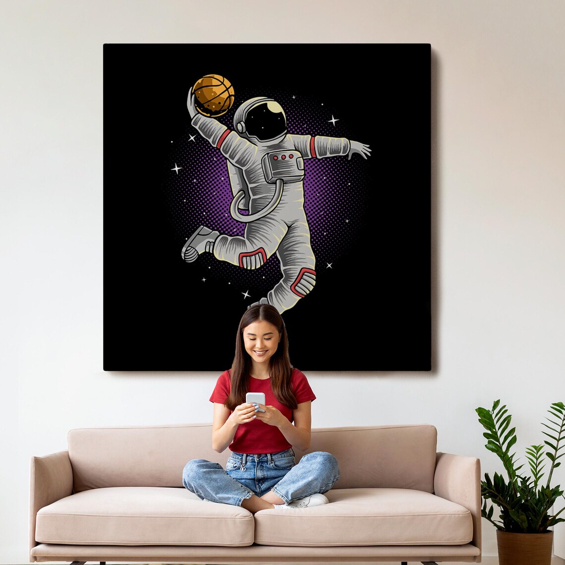 Astronaut Dunking Basketball In Space Retro Halftone Sports Poster - Image 3