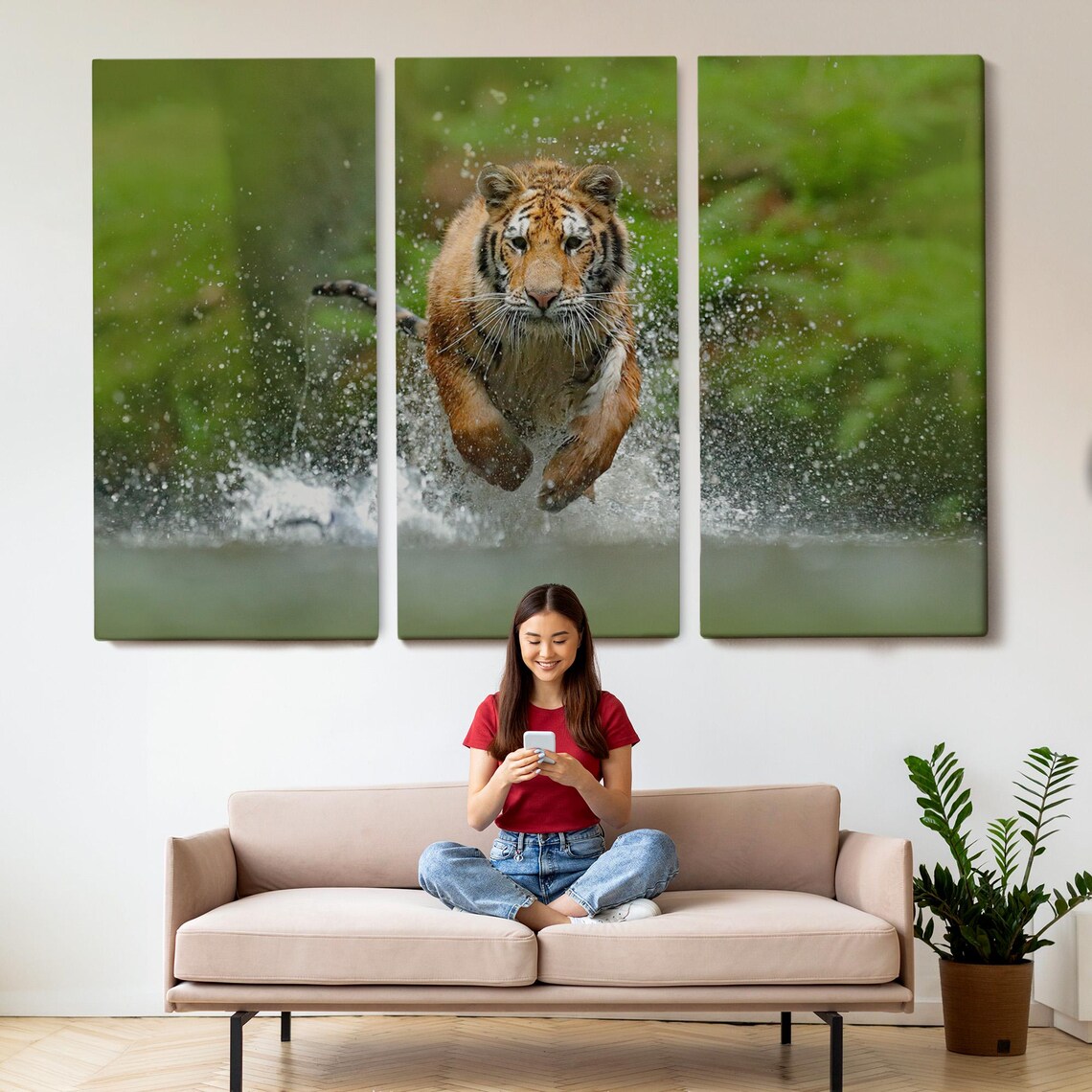 Wild Tiger Leaping Through Splashing Water Jungle Forest Wildlife Poster - Image 2