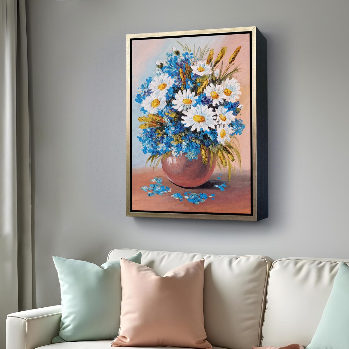 White Daisies Blue Cornflowers Terracotta Vase Still Life Art Poster - Image 4