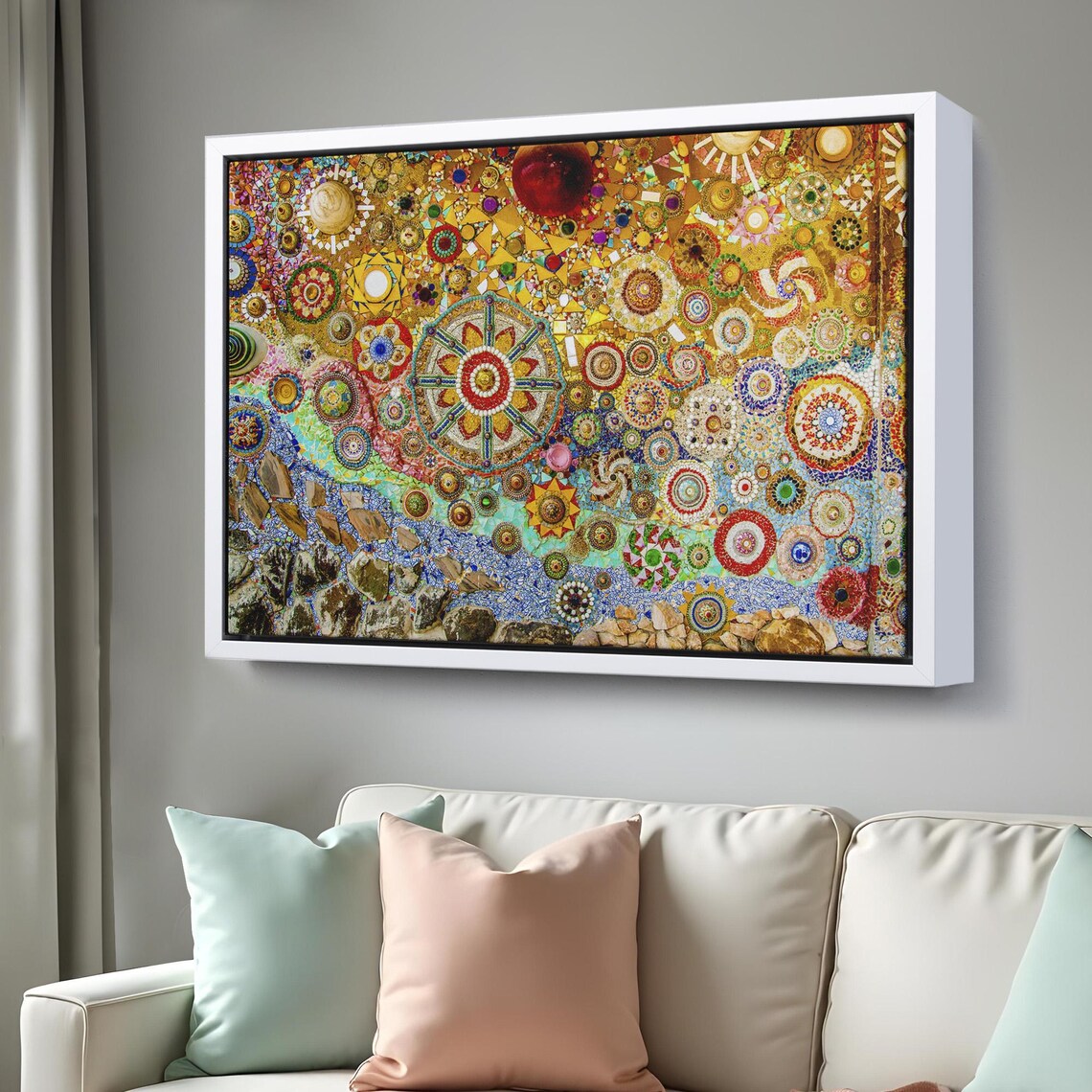 Colorful Mosaic Glass Medallion Circular Mandala Gold Wall Art Poster - Image 3