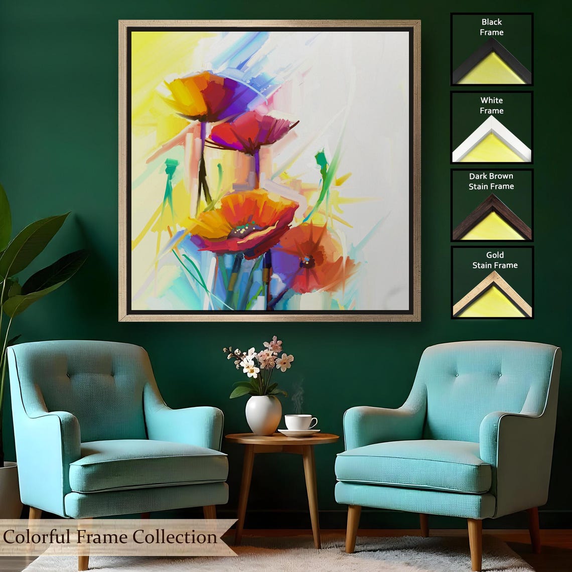 Abstract Poppy Flowers Colorful Expressive Brushwork Floral Art Poster - Image 2
