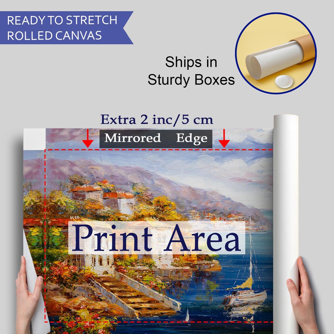 Mediterranean Harbor Hillside Village Sailboat Blue Sea View Poster - Image 4